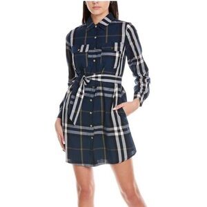 New Duffield Lane Sasha Dress with Tie Navy Plaid Large 100% Cotton